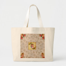 Vintages Retro mit Spitzen und Blume auftragen Jumbo Stoffbeutel