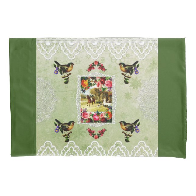 Vintages Retro mit Spitzen und Blume auftragen Kissenbezug (Vorderseite)