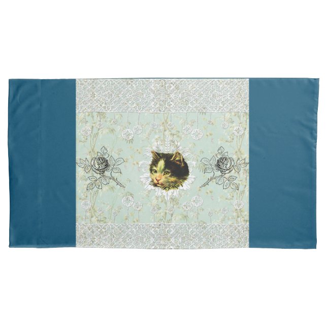 Vintages Retro mit Spitzen und Blume auftragen Kissenbezug (Vorderseite-Links)