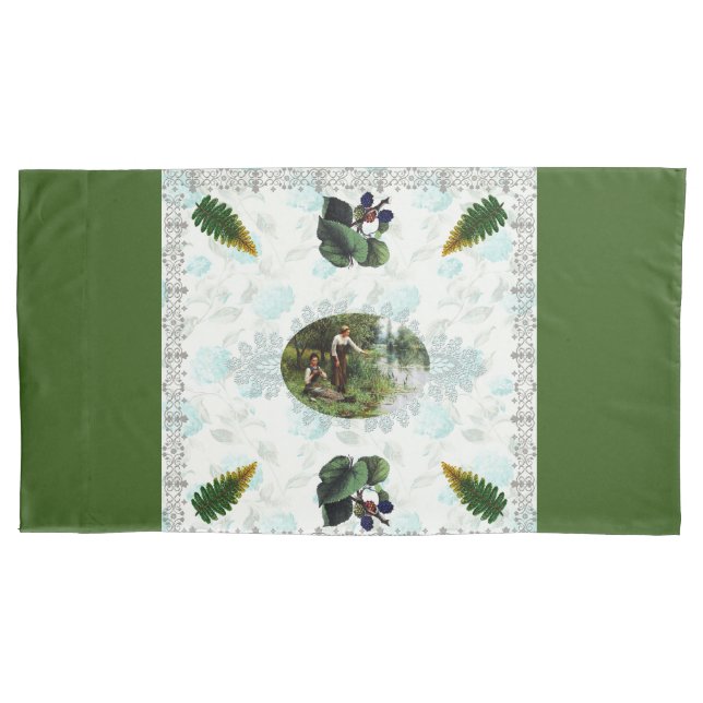 Vintages Retro mit Spitzen und Blume auftragen Kissenbezug (Vorderseite-Links)