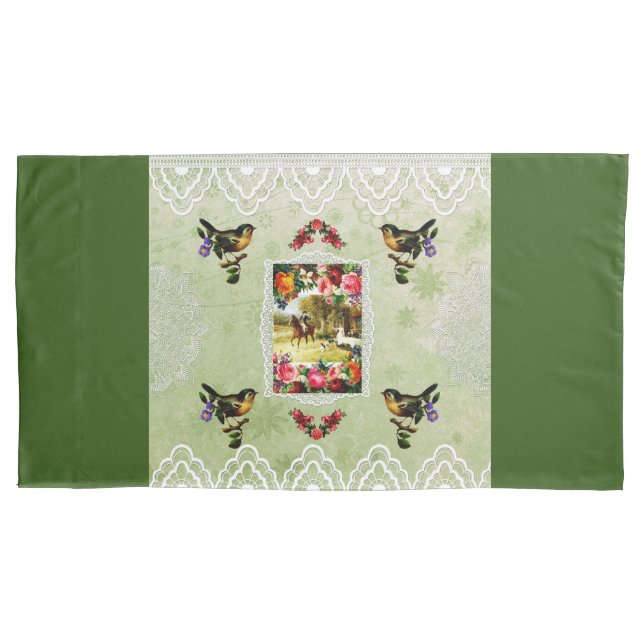 Vintages Retro mit Spitzen und Blume auftragen Kissenbezug (Vorderseite)