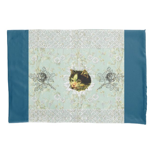 Vintages Retro mit Spitzen und Blume auftragen Kissenbezug (Vorderseite-Links)