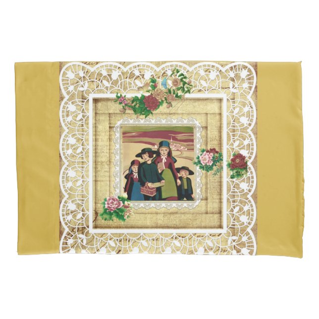 Vintages Retro mit Spitzen und Blume auftragen Kissenbezug (Vorderseite)