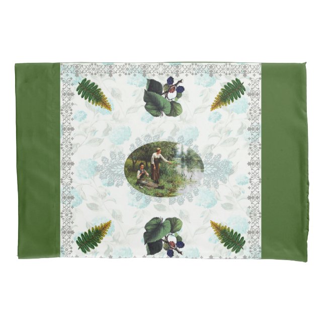 Vintages Retro mit Spitzen und Blume auftragen Kissenbezug (Vorderseite-Links)