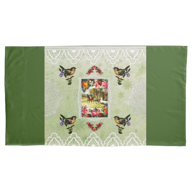 Vintages Retro mit Spitzen und Blume auftragen Kissenbezug (Vorderseite-Links)