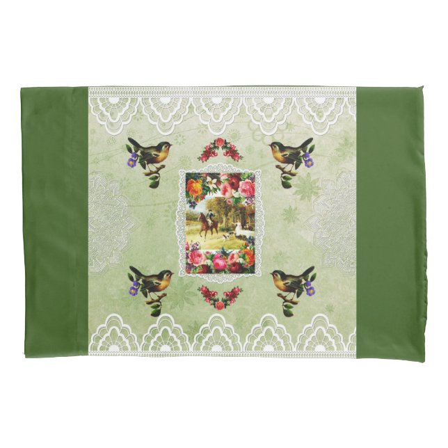 Vintages Retro mit Spitzen und Blume auftragen Kissenbezug (Vorderseite-Links)