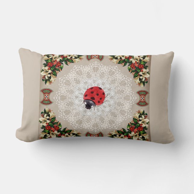 Vintages Retro mit Spitzen und Blume auftragen Lendenkissen (Vorderseite)