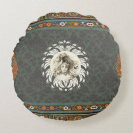 Vintages Retro mit Spitzen und Blume auftragen Rundes Kissen