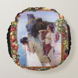 Vintages Retro mit Spitzen und Blume auftragen Rundes Kissen