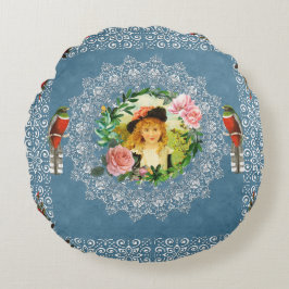 Vintages Retro mit Spitzen und Blume auftragen Rundes Kissen