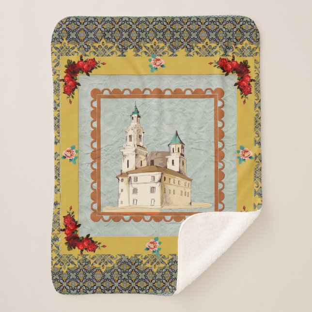 Vintages Retro mit Spitzen und Blume auftragen Sherpadecke (Vorderseite)