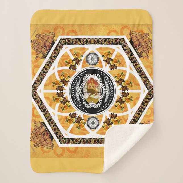 Vintages Retro mit Spitzen und Blume auftragen Sherpadecke (Vorderseite)