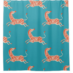 Vintages Retro-Neonfarben Zebra-Illustrationsmotiv Duschvorhang