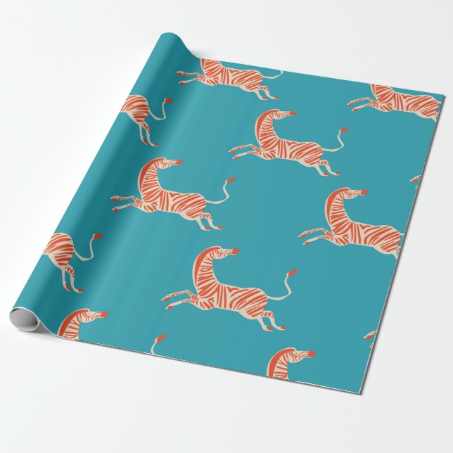 Vintages Retro-Neonfarben Zebra-Illustrationsmotiv Geschenkpapier (Ungerollt)