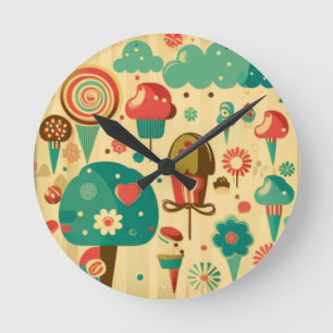 Vintages Retro-niedliches Design für Kinder Kuchen Runde Wanduhr
