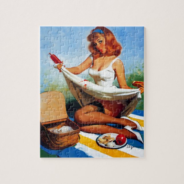 Vintages Retro Picnic Button Up Girl Puzzle (Vertikal)