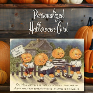 Vintages Retro Pumpkin Head Kids Custom Halloween Feiertagskarte