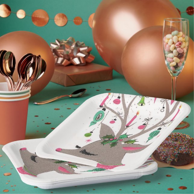 Vintages Retro-Rentier Weihnachtsschild Party Pappteller (Multi)