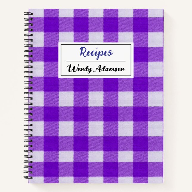 Vintages Retro Rezept Buch. | Lila Gingham Kariert Notizbuch (Vorderseite)