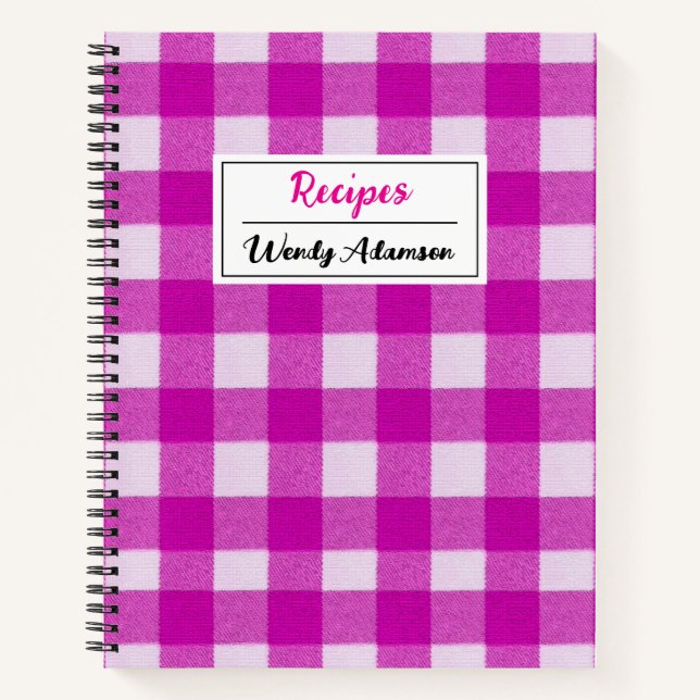 Vintages Retro Rezept Buch. | Pink Gingham Kariert Notizbuch (Vorderseite)