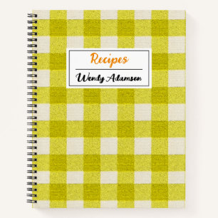 Vintages Retro Rezept Buch. Yellow Gingham Karie Notizbuch