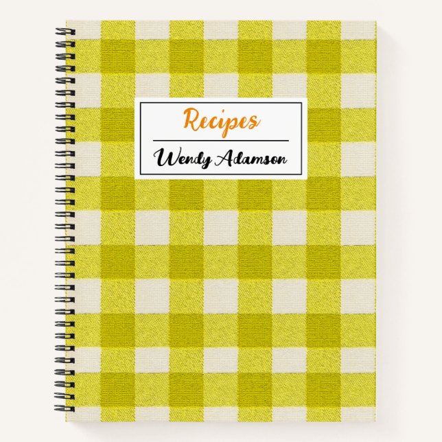 Vintages Retro Rezept Buch. | Yellow Gingham Karie Notizbuch (Vorderseite)