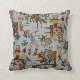 Vintages Retro Rodeo-Cowgirls MoJo Throw-Kissen Kissen