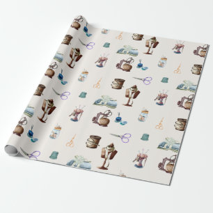 Vintages Retro Rustikales Nähzubehör Geschenkpapier