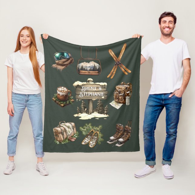 Vintages Retro-Rustikales Skiparadies Outdoorsy Gr Fleecedecke (Beispiel)