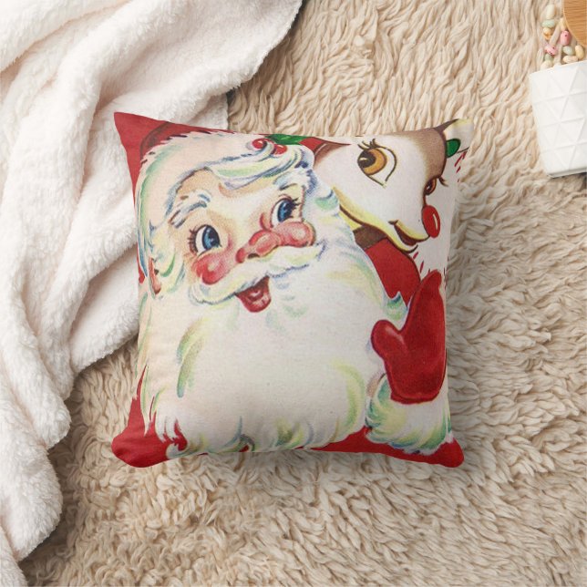 Vintages Retro Santa Reer Weihnachtskissen Kissen (Decke)