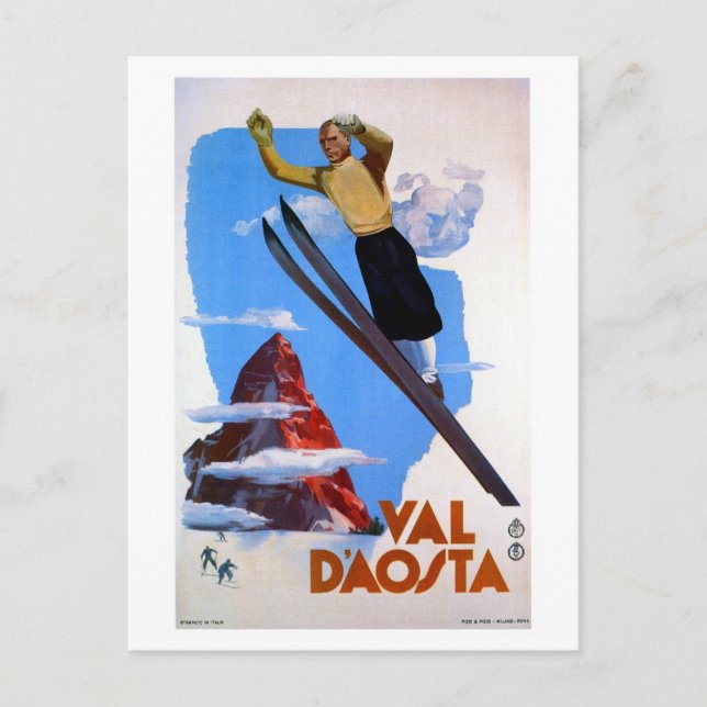 Vintages Retro-Ski-Springen Italienische Reise Postkarte (Vorderseite)