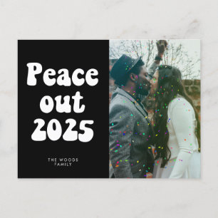 Vintages Retro-Skript Peace out 2025 New Year Foto Feiertagspostkarte