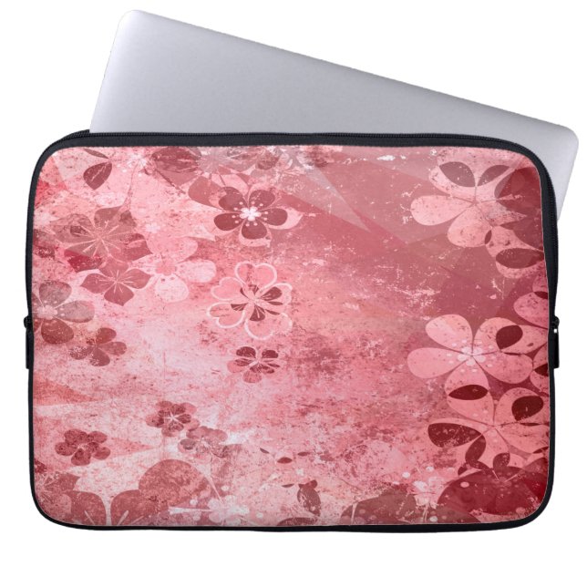 Vintages Retro-Stall-Rot-Blumenmuster Laptopschutzhülle (Vorderseite)