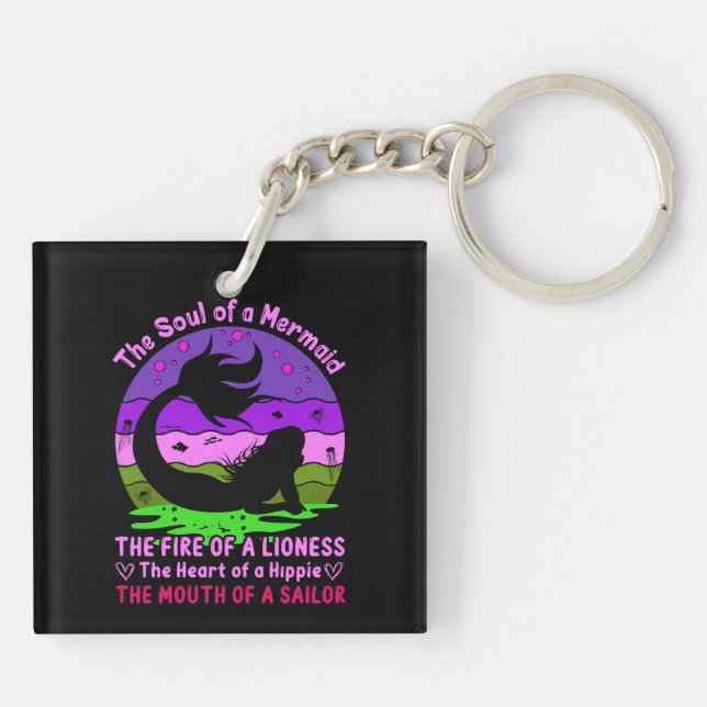 Vintages Retro Sunset Soul einer Meerjungfrau Schlüsselanhänger (Rückseite)