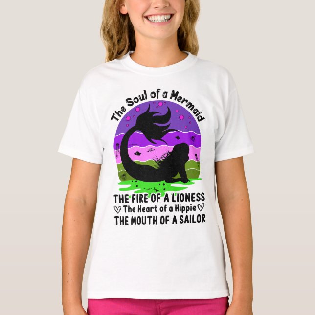 Vintages Retro Sunset Soul einer Meerjungfrau T-Shirt (Vorderseite)