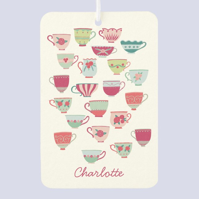 Vintages Retro-Teacup Autolufterfrischer (Vintage teacup personalized name script vehicle air freshener)