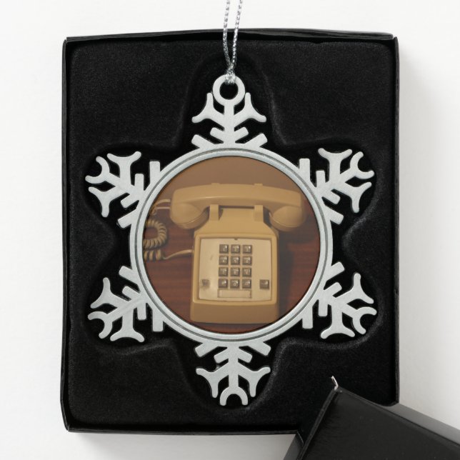 Vintages Retro-Telefon Schneeflocken Zinn-Ornament (Box)