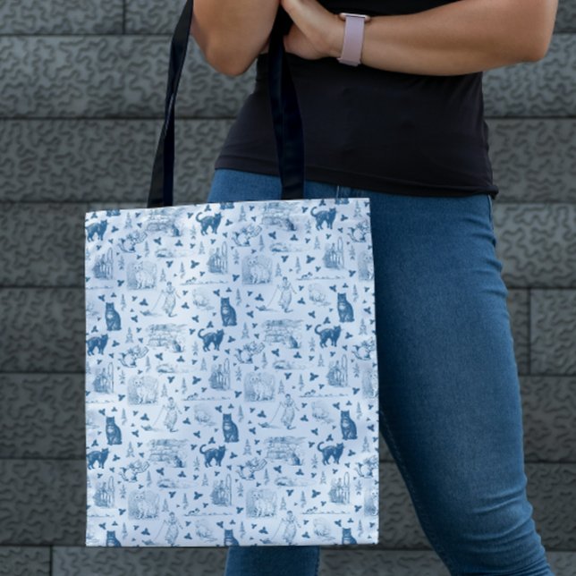 Vintages Retro Toile Muster Katze Katze blau (Von Creator hochgeladen)