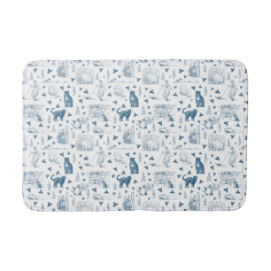 Vintages Retro Toile Muster Katze Katze blau Badematte