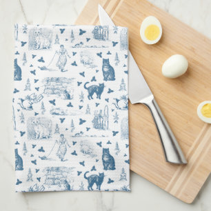 Vintages Retro Toile Muster Katze Katze blau Geschirrtuch