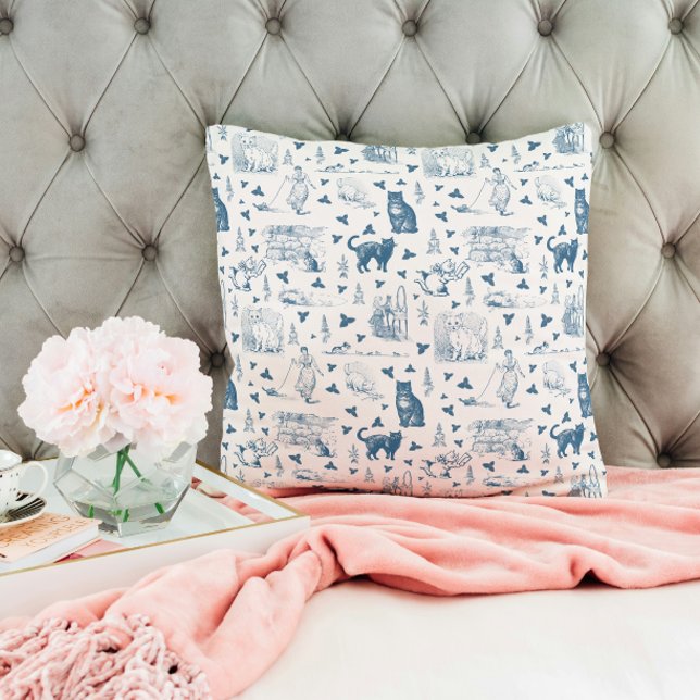 Vintages Retro Toile Muster Katze Katze blau Kissen (Von Creator hochgeladen)