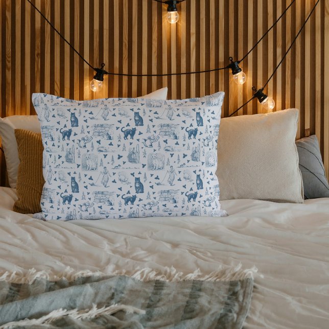 Vintages Retro Toile Muster Katze Katze blau Kissenbezug (Von Creator hochgeladen)