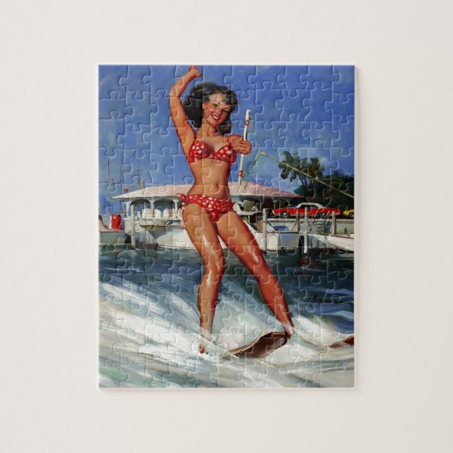 Vintages Retro Water Ski Pingirl Puzzle (Vertikal)