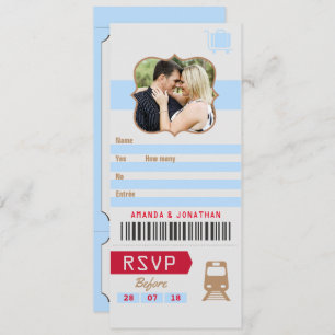 Vintages Retro Wedding RSVP Zug Ticket Stub Foto Einladung