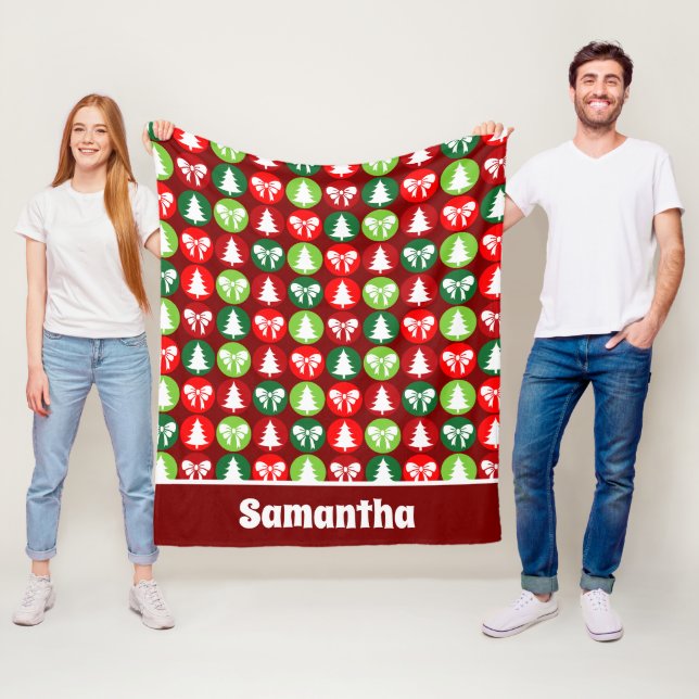 Vintages Retro-Weihnachtsbaum und Bows-Muster Fleecedecke (Beispiel)