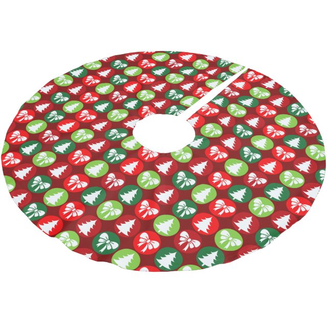 Vintages Retro-Weihnachtsbaum und Bows-Muster Polyester Weihnachtsbaumdecke (Schrägansicht)