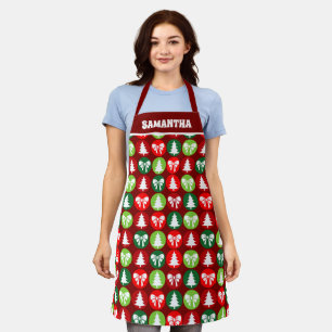 Vintages Retro-Weihnachtsbaum und Bows-Muster Schürze