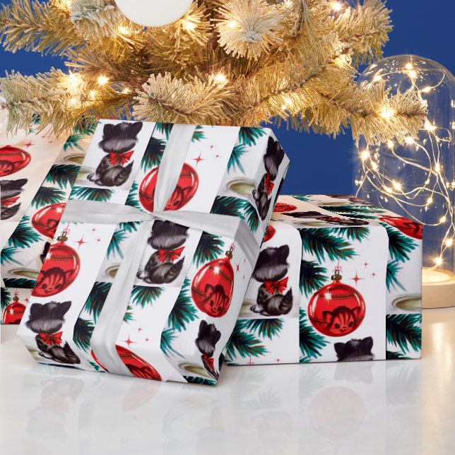 Vintages Retro-Weihnachtskatzenwickel Geschenkpapier (Feiertage)
