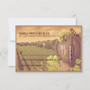 Vintages Retro Weinberg-Sonnenuntergang-Hochzeit RSVP Karte