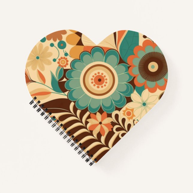 Vintages Retrodesign florbraunes Beizgrün Notizbuch (Vorderseite)